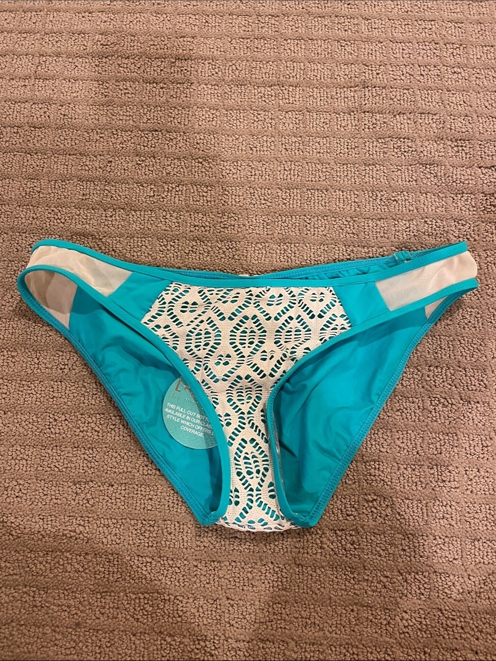l*space Turquoise Bikini Bottoms with Cream Crochet Trim